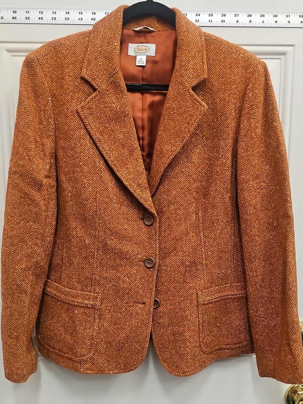 Talbots Orange Herringbone Wool-Blend Blazer